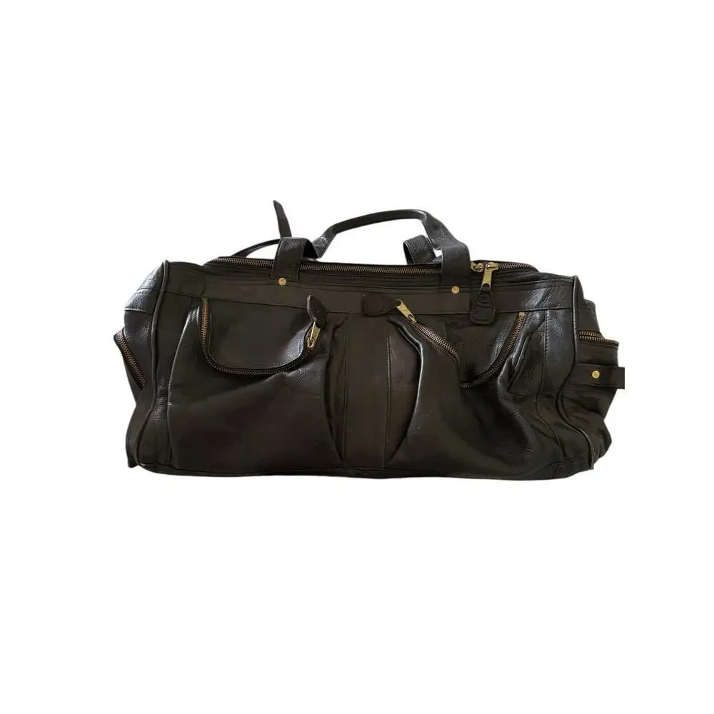 Frye Leather Duffle Bag- Black - Style 102 Benchcrafted Cross Body Strap -Duffel